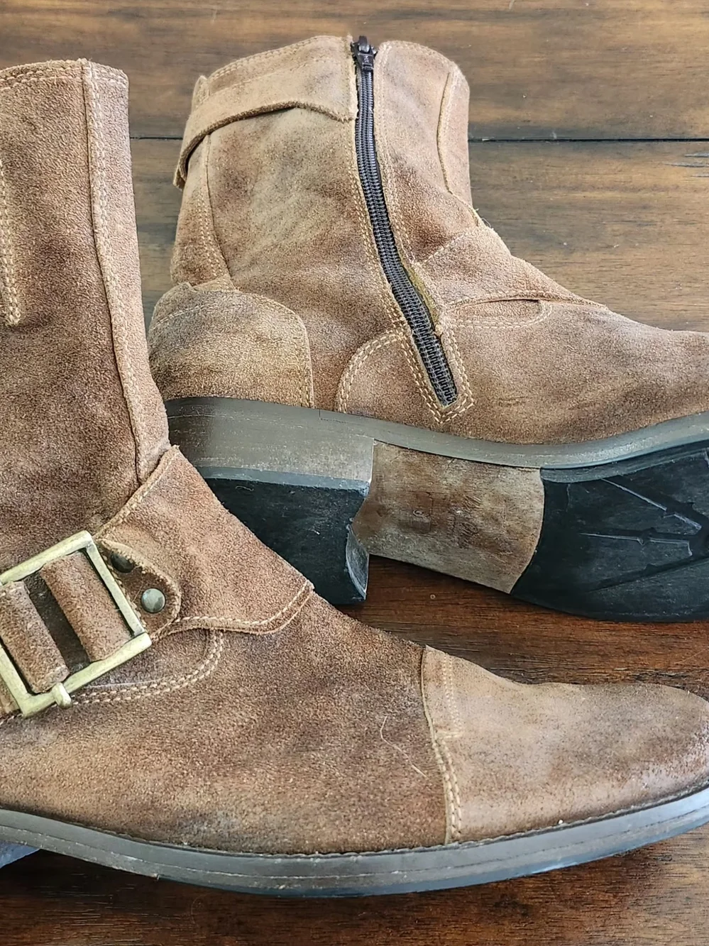 Steve Madden Men's Brown Suede Zip & Buckle Ankle Boots